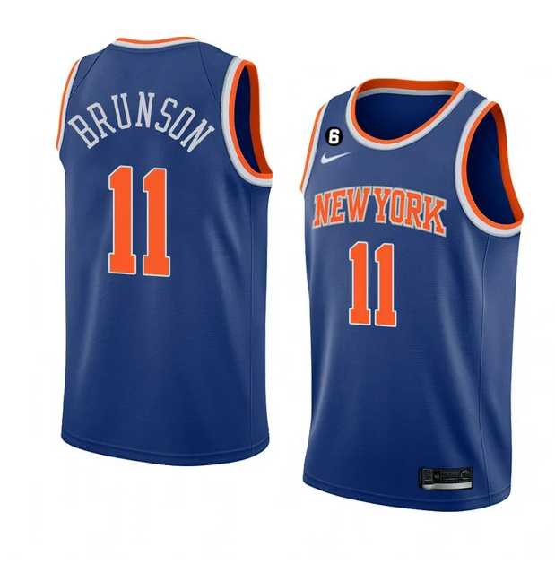Mens New Yok Knicks #11 Jalen Brunson Blue With NO.6 Patch Stitched Basketball Jersey Dzhi->new york knicks->NBA Jersey